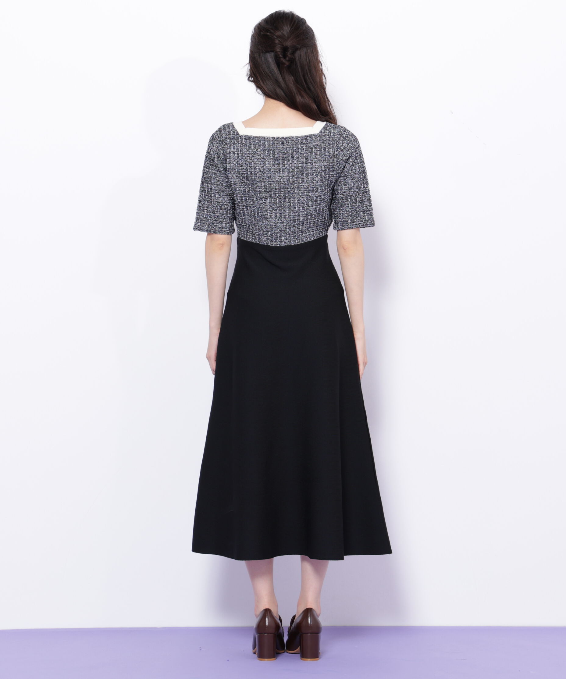  「ミックスツイード切替ニットワンピース」|ワンピース|