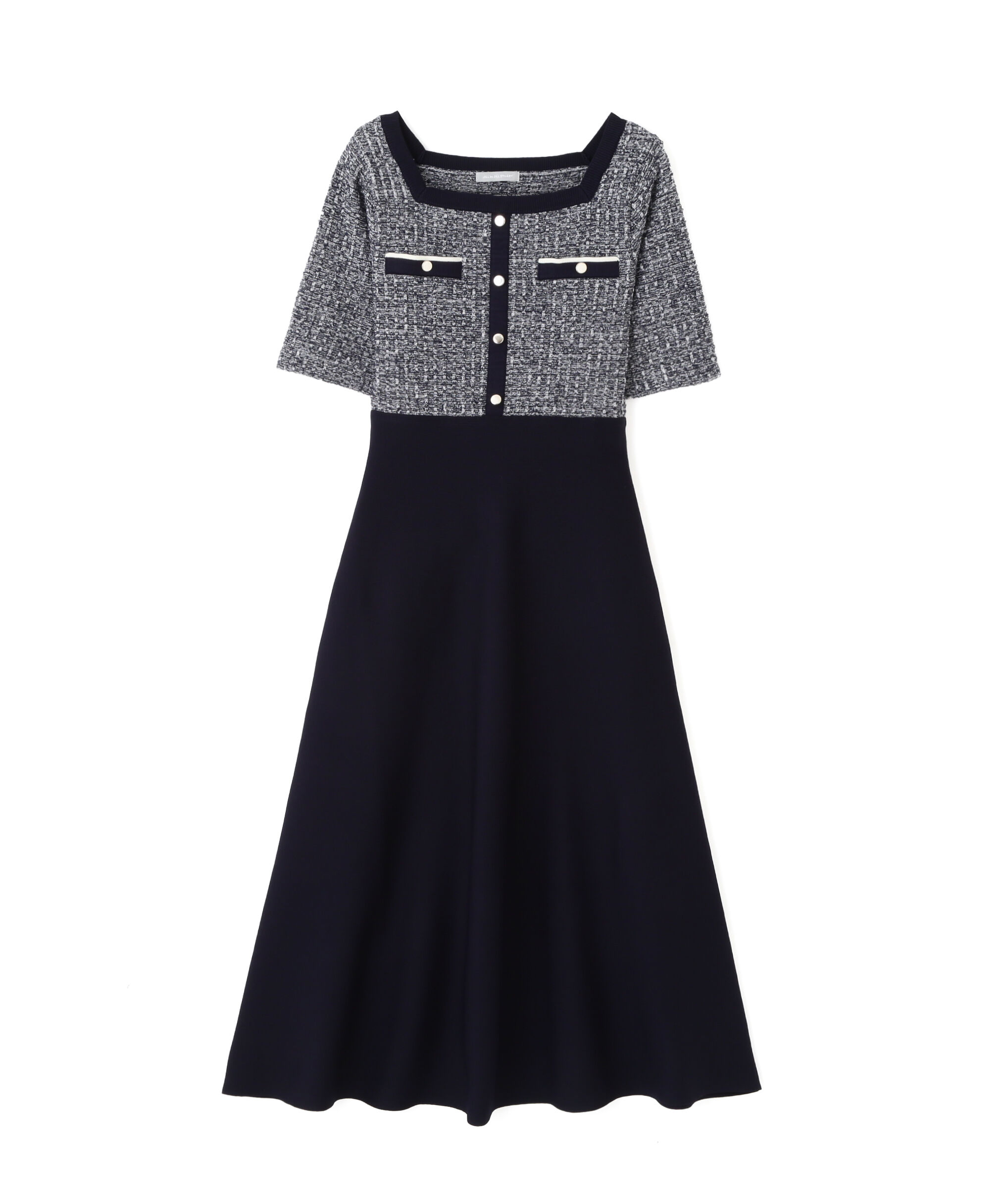  「ミックスツイード切替ニットワンピース」|ワンピース|