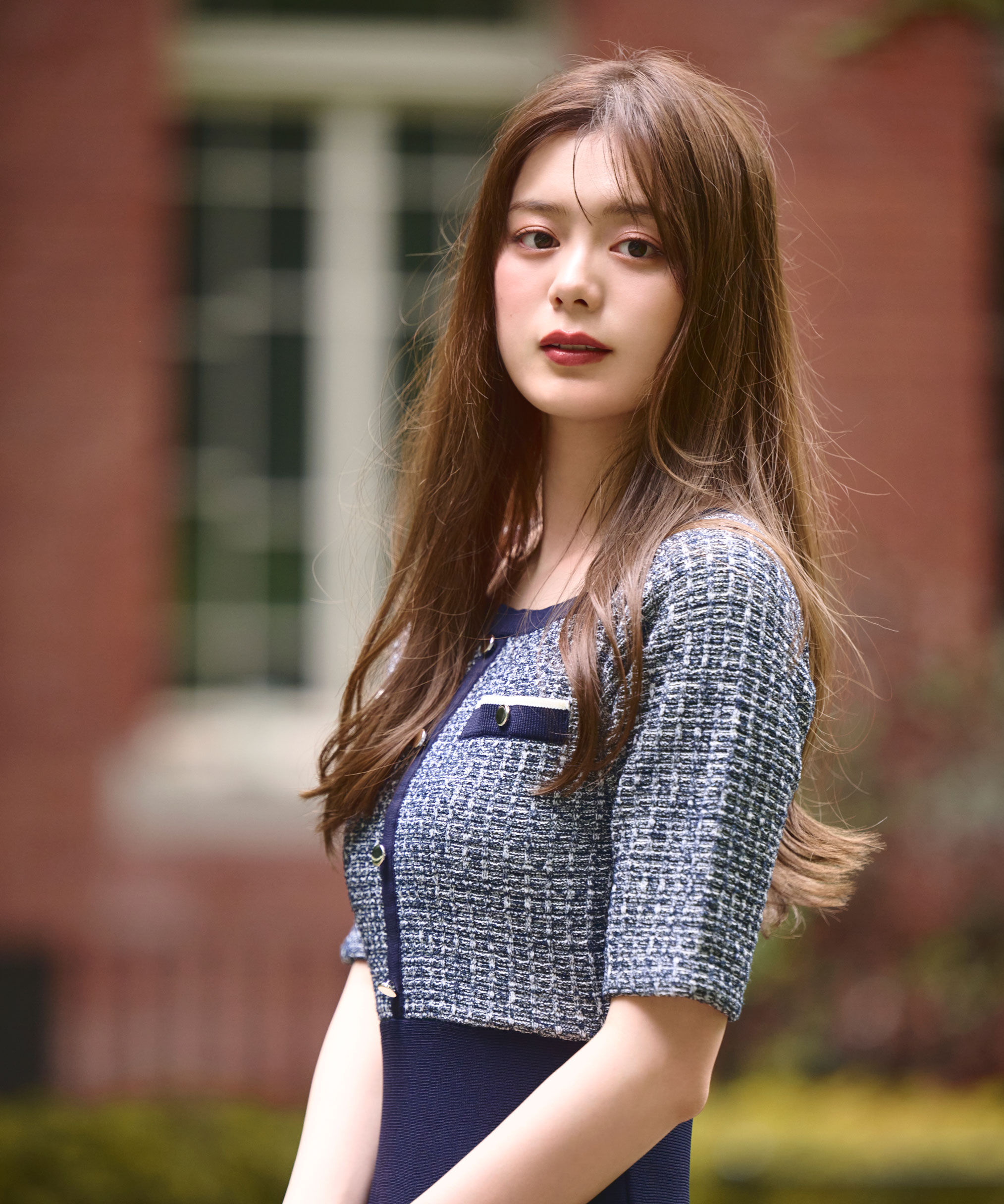  「ミックスツイード切替ニットワンピース」|ワンピース|