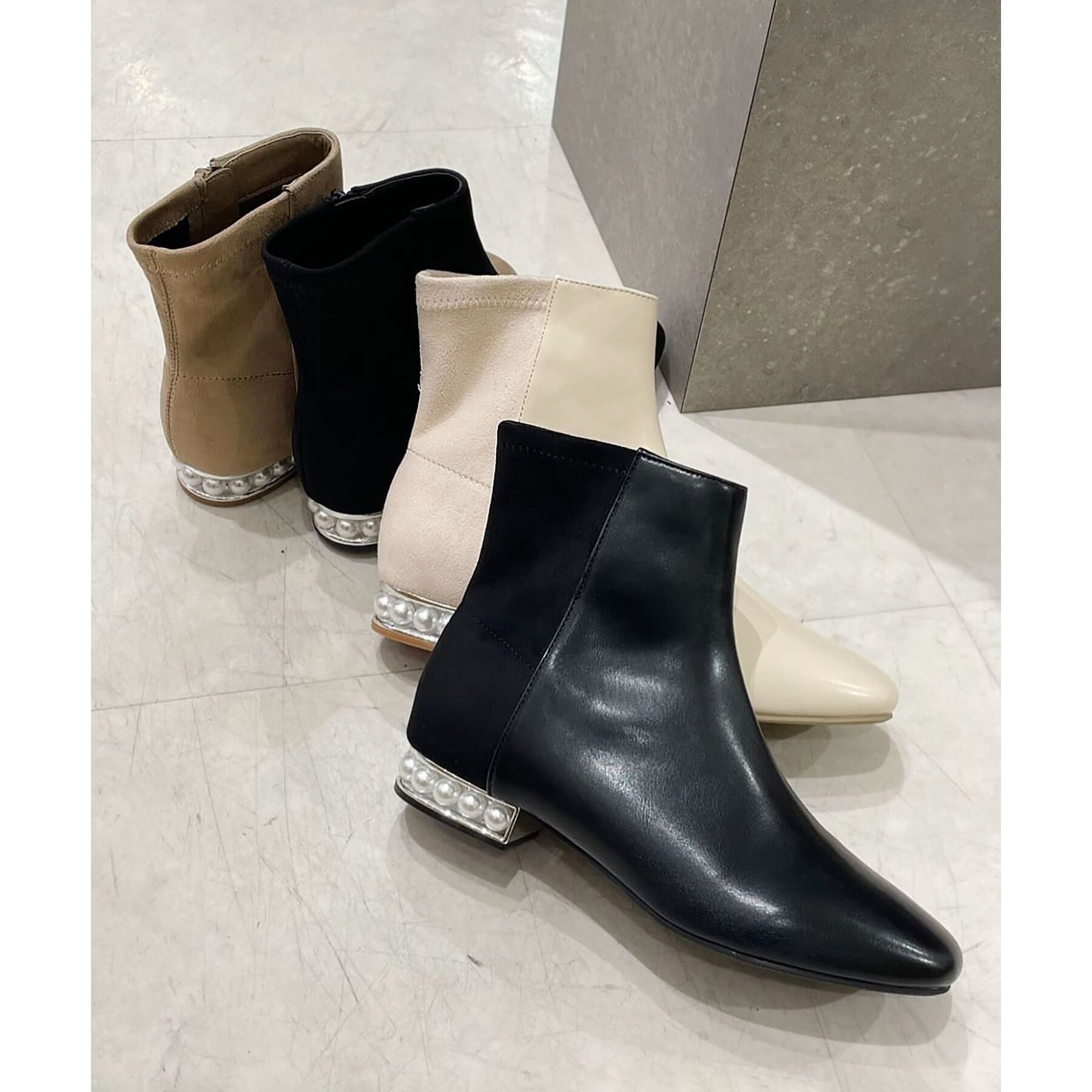 ESPERANZA「パール調ヒールショートブーツ」|ショートブーツ|