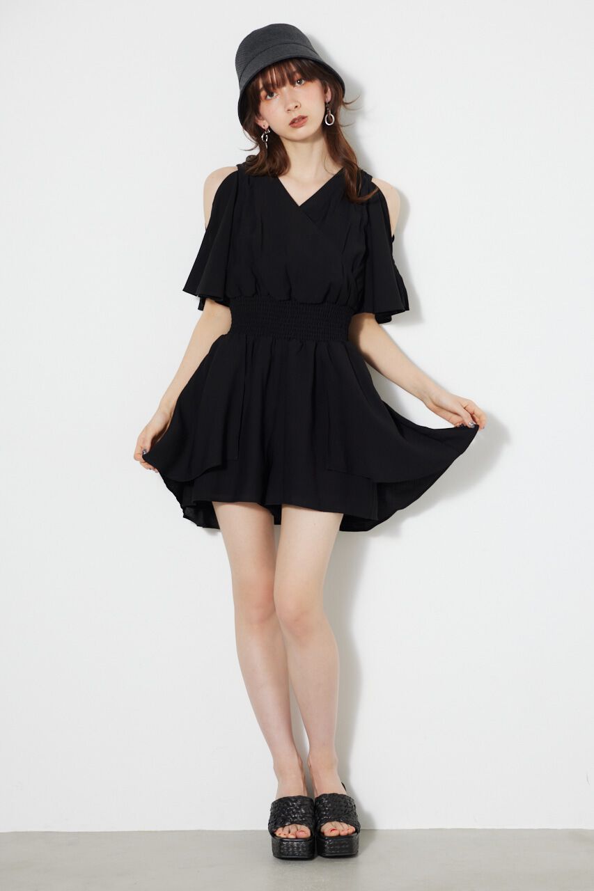 rienda「スリットSLVカシュクールロンパース」|その他|BLK