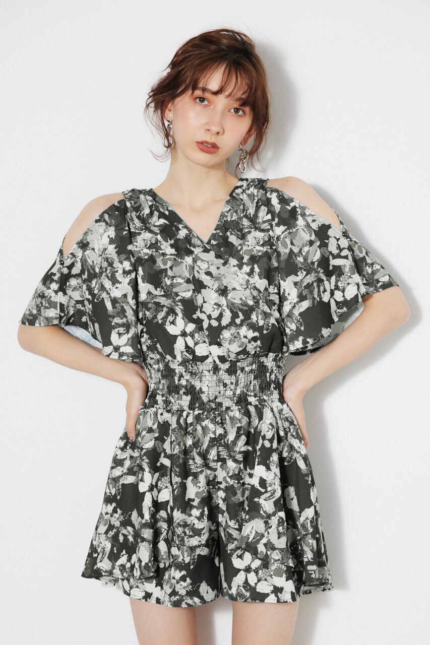 rienda「スリットSLVカシュクールロンパース」|その他|柄BLK5