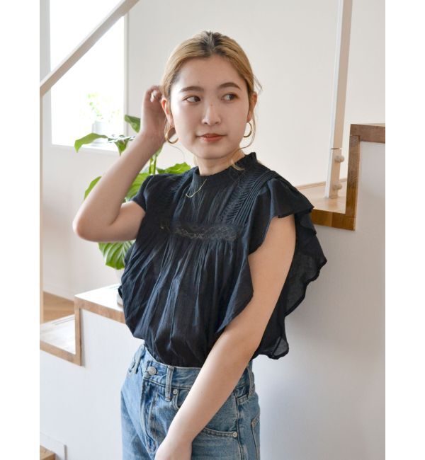 Ungrid「コットンノースリフリルブラウス」|シャツ・ブラウス|ブラック