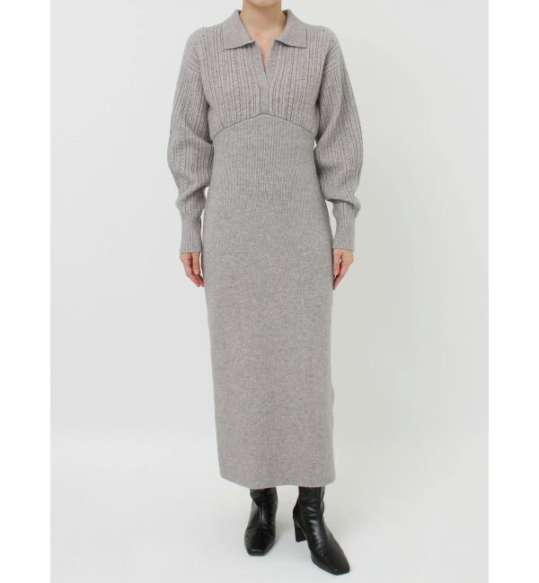 LAGUNAMOON「ケーブルビジューIラインニットワンピース」|ワンピース|グレー