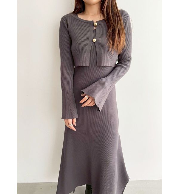 LAGUNAMOON「ボタンカーデセットニットワンピース」|ワンピース|