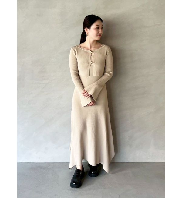 LAGUNAMOON「ボタンカーデセットニットワンピース」|ワンピース|