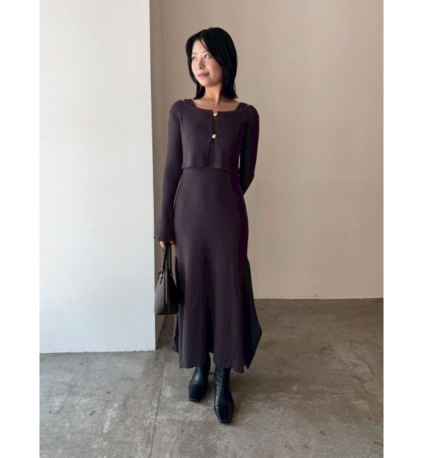 LAGUNAMOON「ボタンカーデセットニットワンピース」|ワンピース|