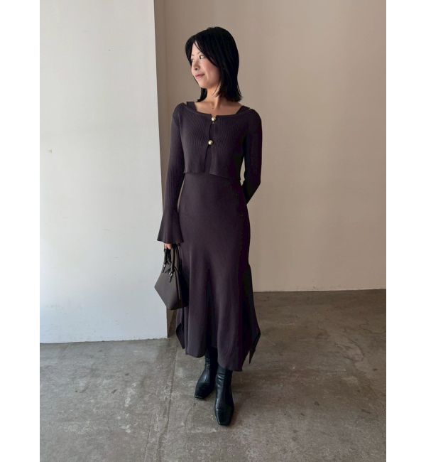 LAGUNAMOON「ボタンカーデセットニットワンピース」|ワンピース|