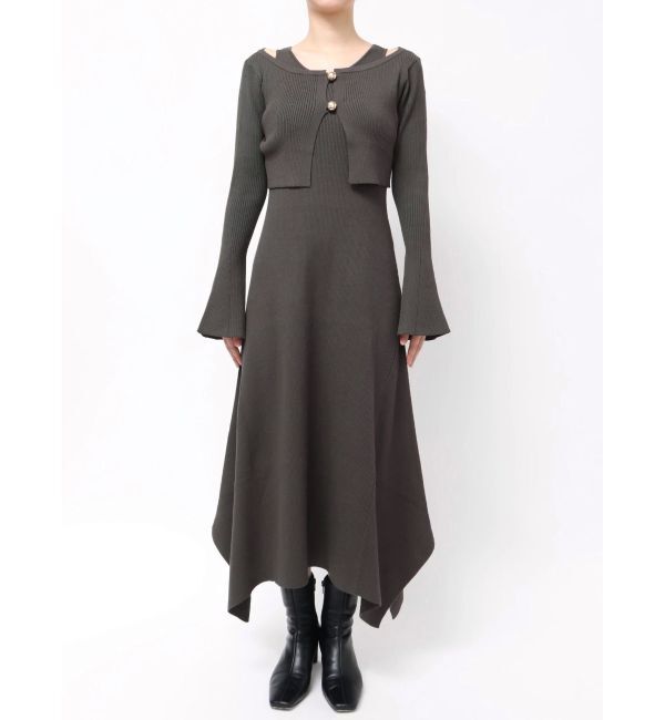 LAGUNAMOON「ボタンカーデセットニットワンピース」|ワンピース|