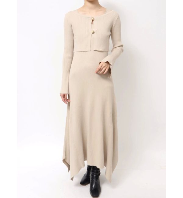 LAGUNAMOON「ボタンカーデセットニットワンピース」|ワンピース|