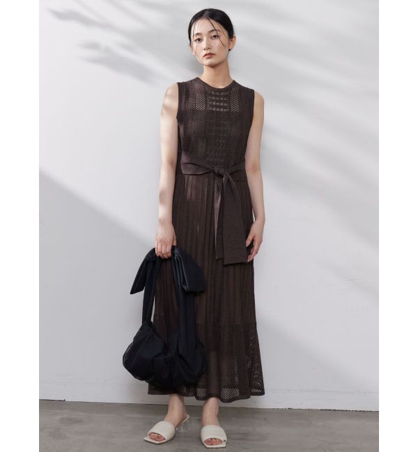 LAGUNAMOON「ストライプメッシュニットワンピース」|ワンピース|ブラウン