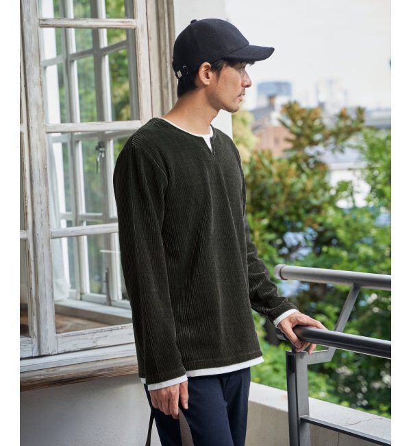 ikka「カットコールキーネックフェイクプルオーバー」|パーカー|