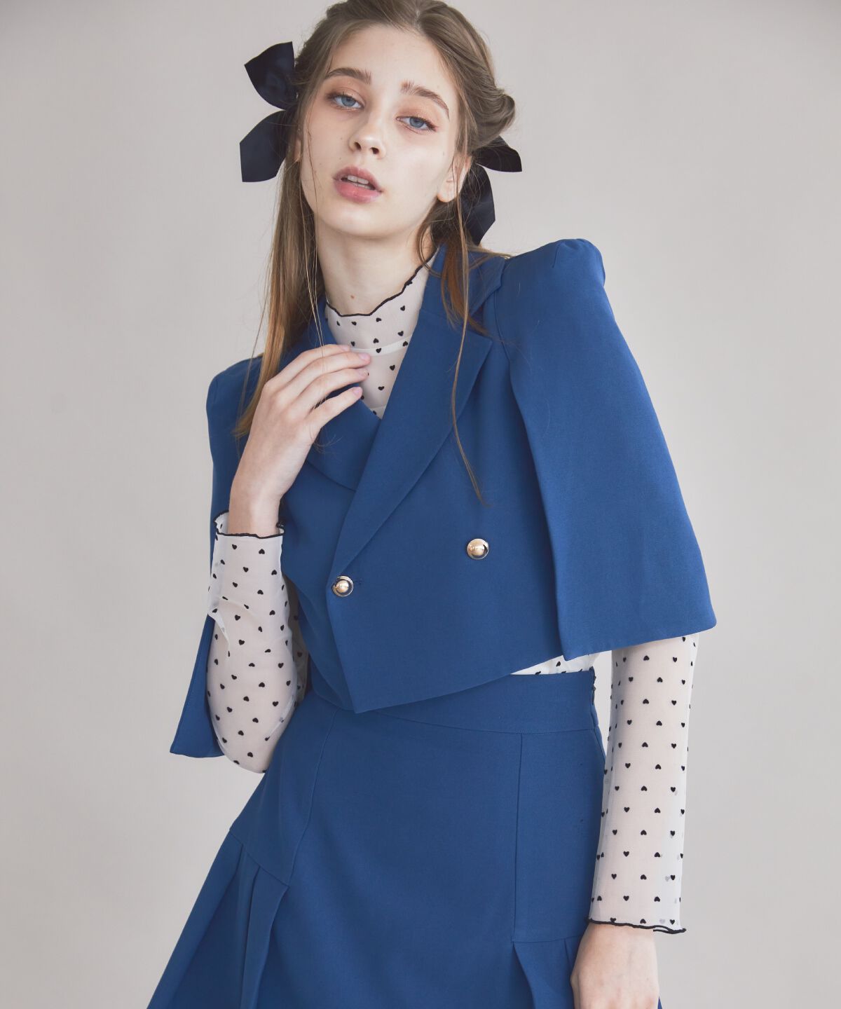 REDYAZEL「ケープ風ショートジャケット」|テーラードジャケット|サックス