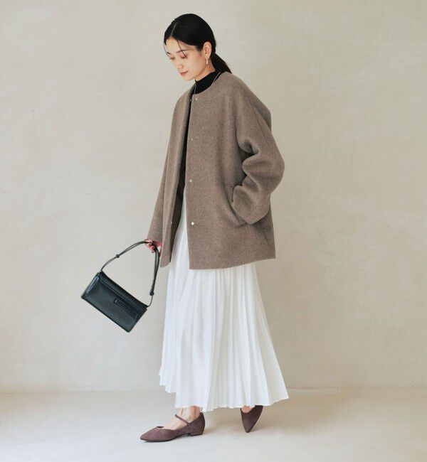 size SHORTあり］アンゴラビーバー ノーカラー ミドル コート（UNITED