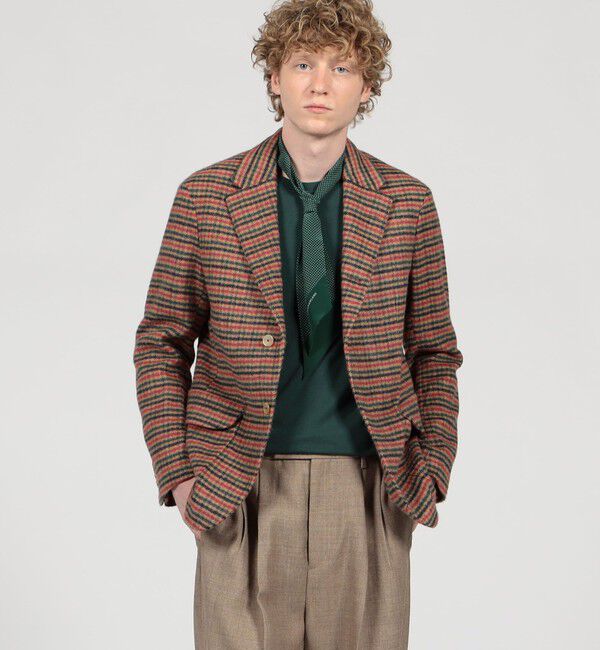TOMORROWLAND MENS「シルクガンクラブチェック シングルブレステッド2Bジャケット」|テーラードジャケット|