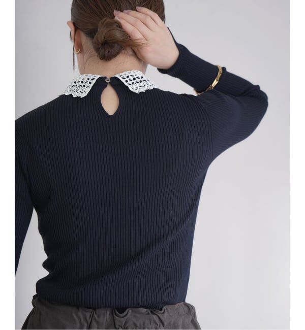 IENA「《追加予約》レース襟 RIBホールガーメントプルオーバー」|ニット・セーター|