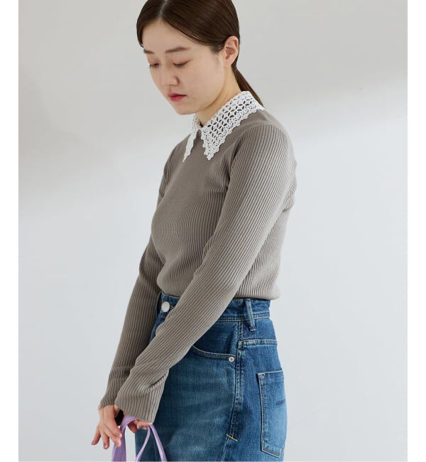 IENA「《追加予約》レース襟 RIBホールガーメントプルオーバー」|ニット・セーター|