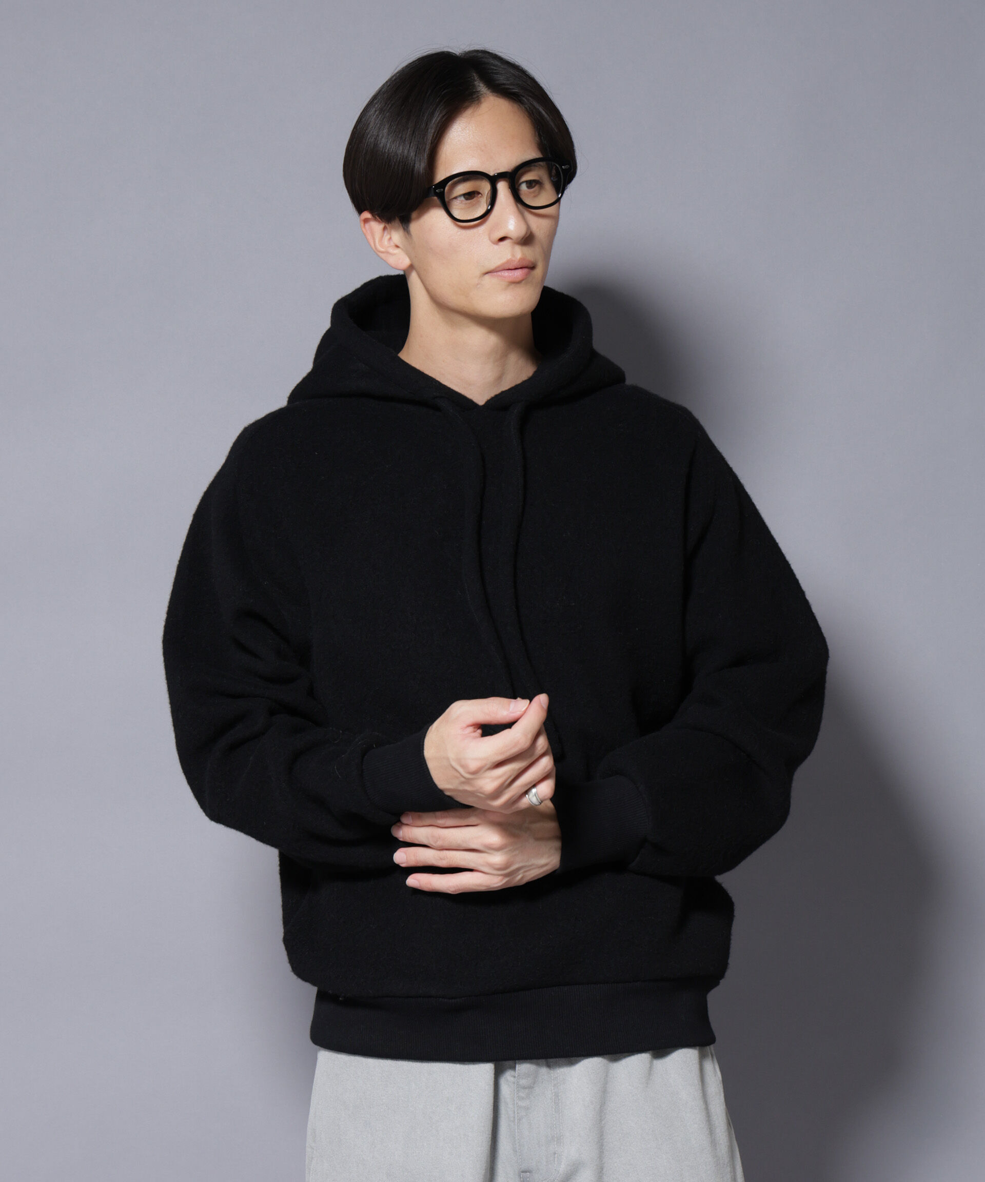 nano･universe「MIYATA&times;NANO JAPANMADE ウール/コットン パーカー」|Tシャツ・カットソー|ブラック