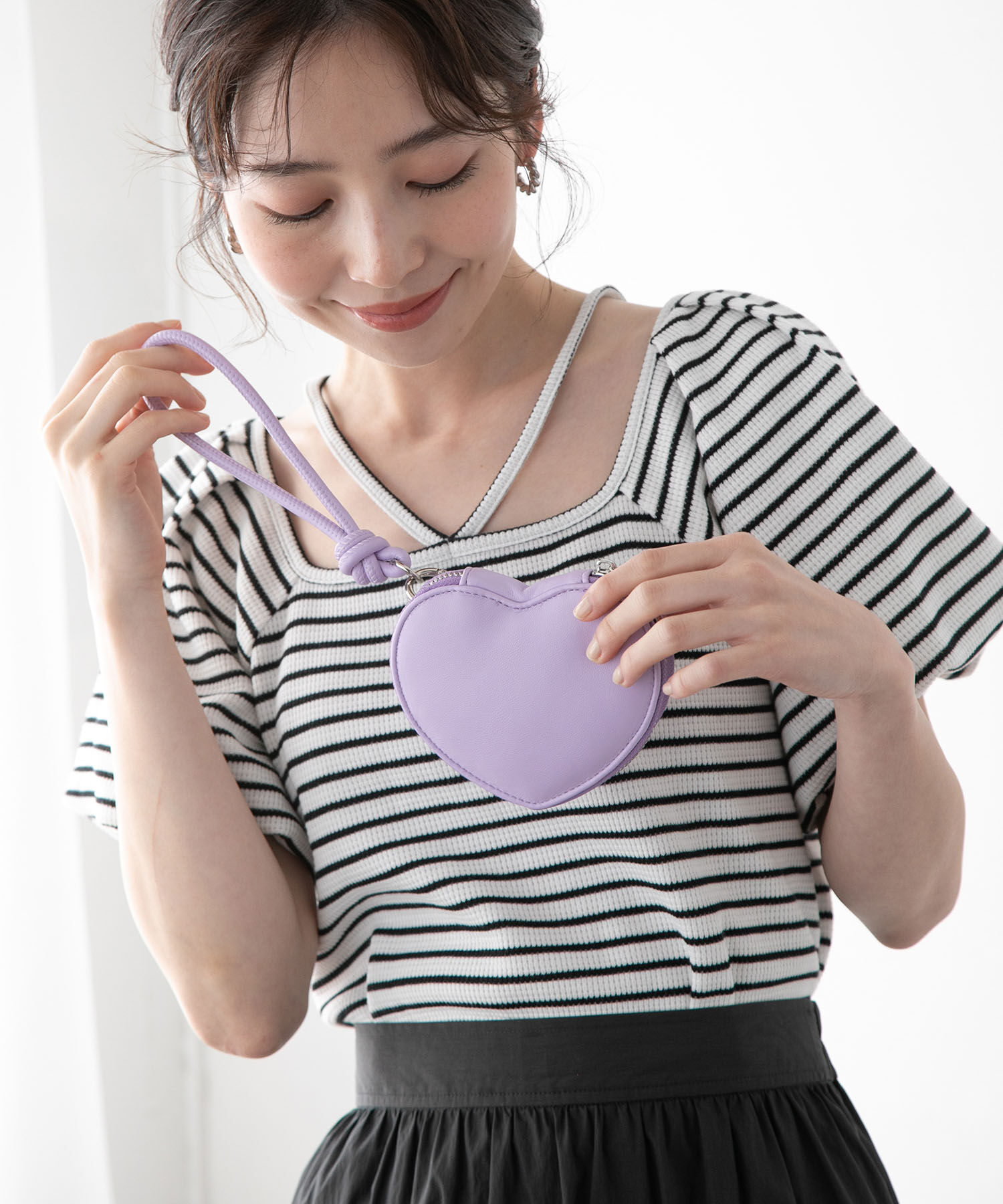 VIS「【6色展開】ハートポーチスマホショルダーバッグ」|ショルダー・メッセンジャー|ラベンダー系(53)