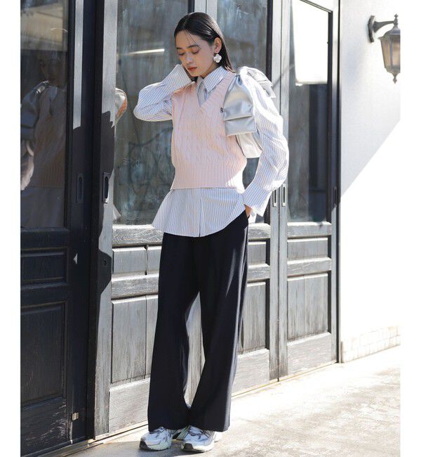 VIS「【美easy】コンフォートツイルワンタックワイドスラックスパンツ【洗える/防シワ/UVケア】」|スラックス|