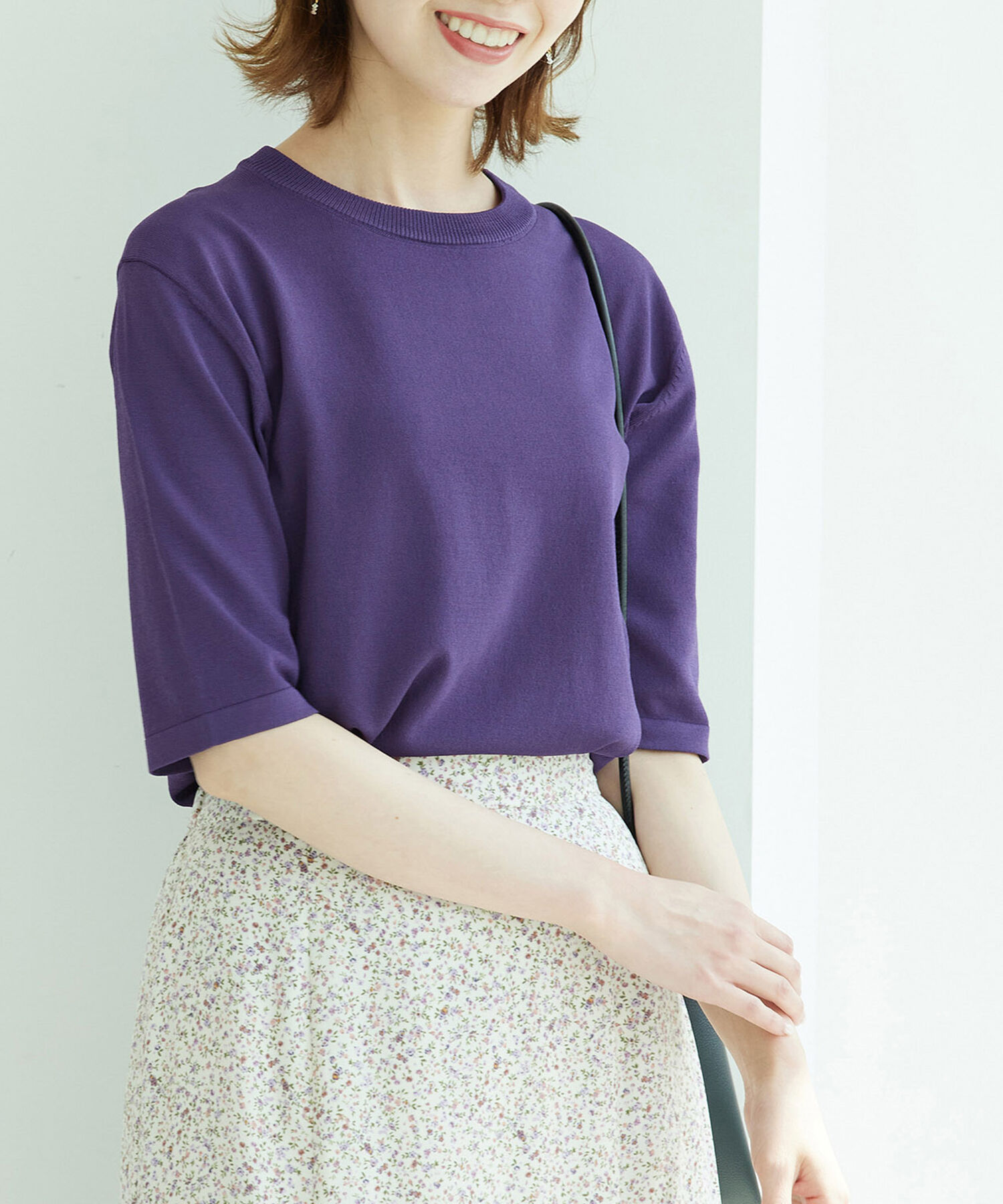 Rope&rsquo;Picnic「天竺編みハーフスリーブトップス」|ニット・セーター|パープル系(59)