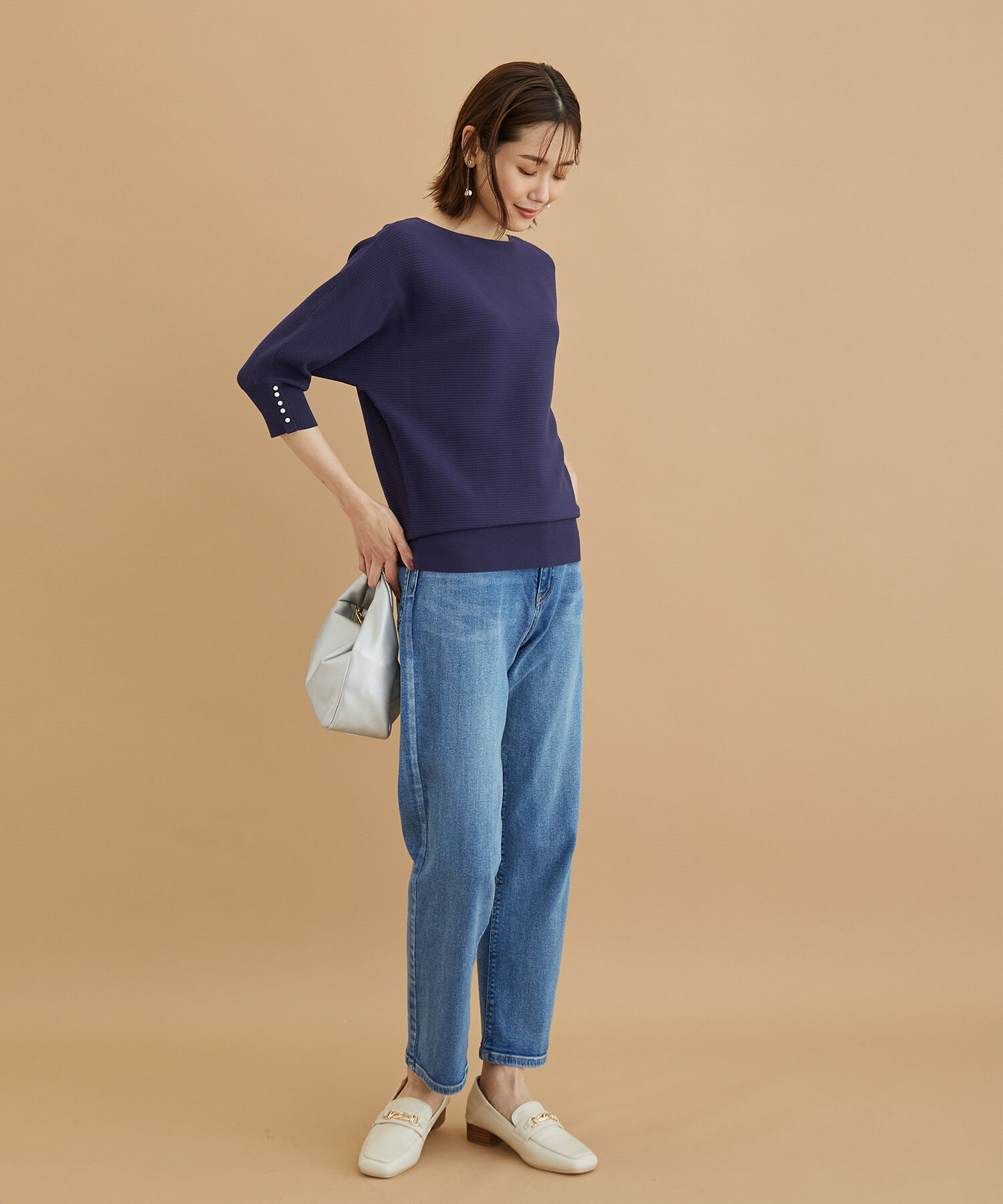 Rope&rsquo;Picnic「7分袖パールドルマンニット」|ニット・セーター|