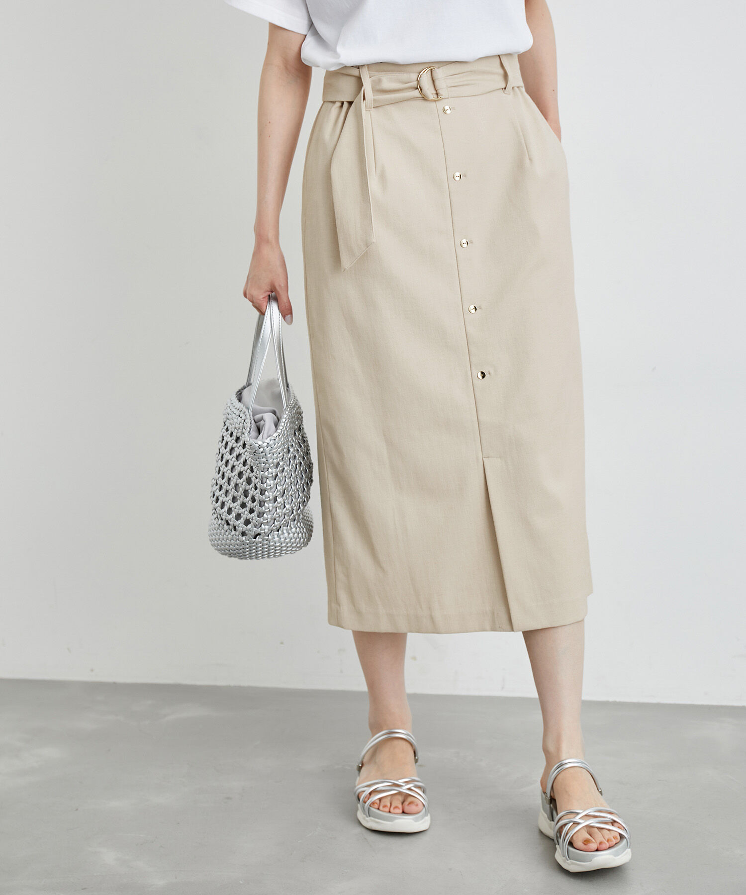 Rope&rsquo;Picnic「洗える/2WAY・セットアップ対応/ウエストベルトストレートスカート」|スカート|ベージュ(27)
