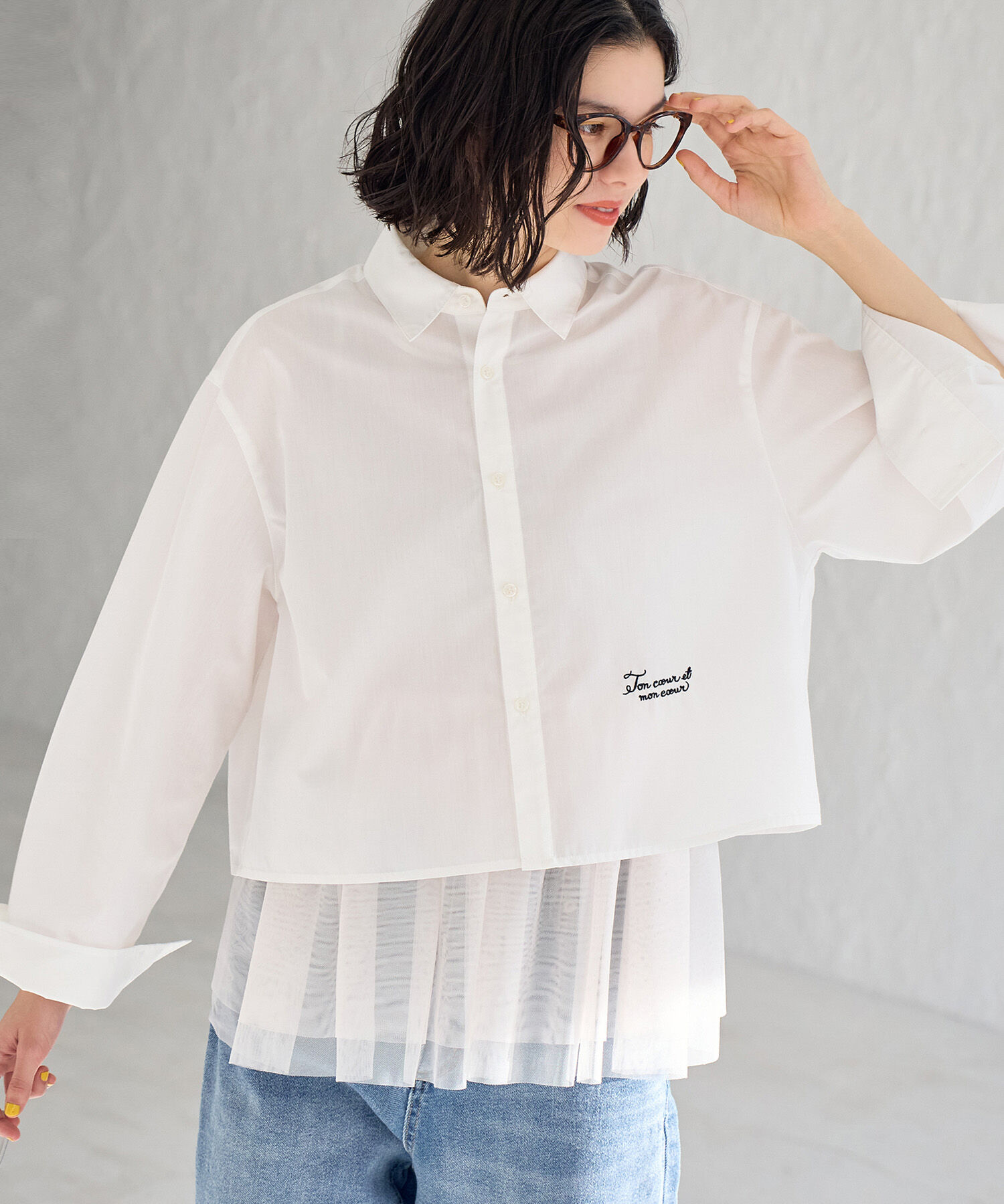 Rope&rsquo;Picnic「CALINE&times;ROPE' PICNIC/UVカットクロップド丈シャツ」|シャツ・ブラウス|