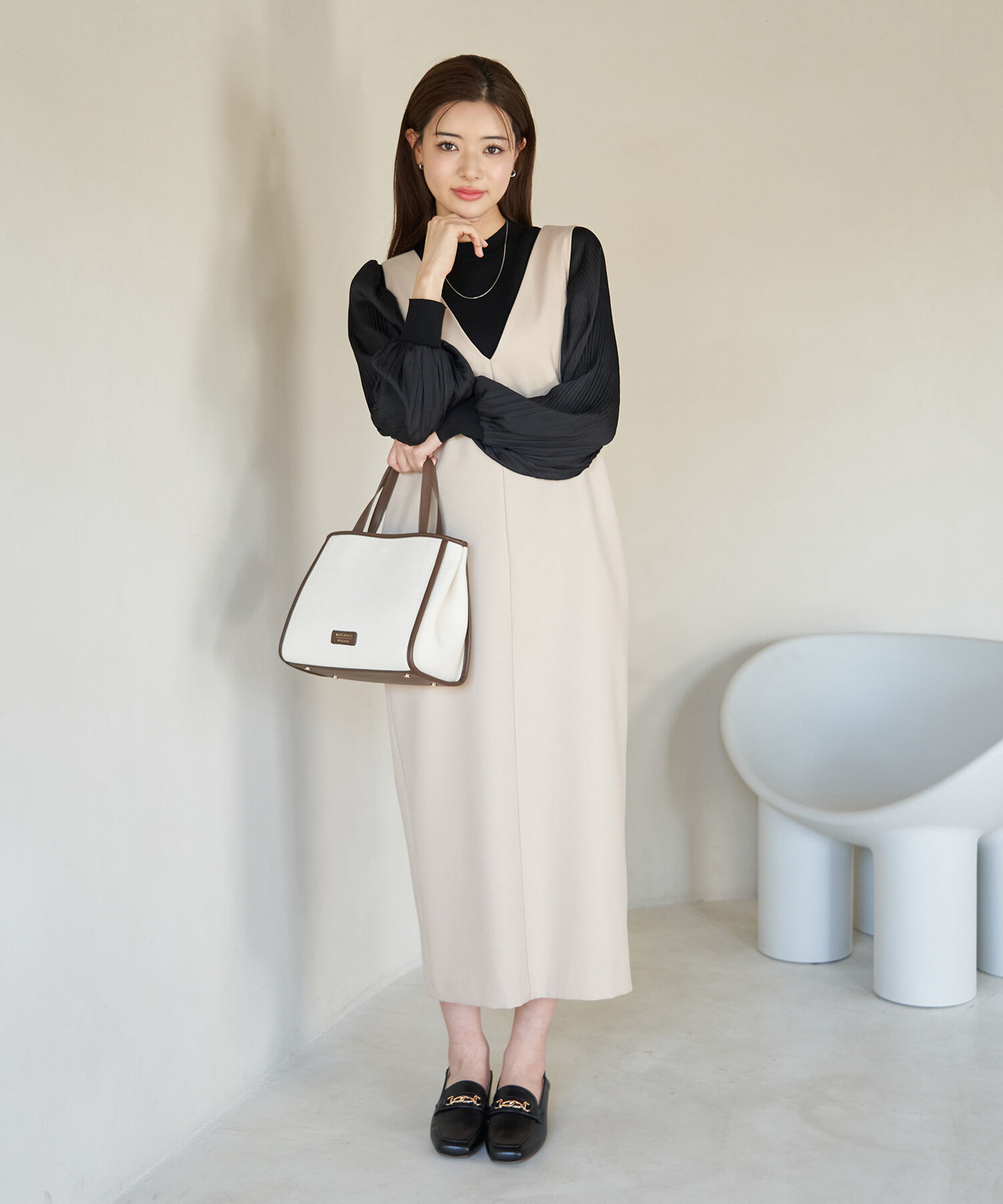 Rope&rsquo;Picnic「袖プリ－ツ異素材ニットプルオーバー/リンクコーデ」|ニット・セーター|