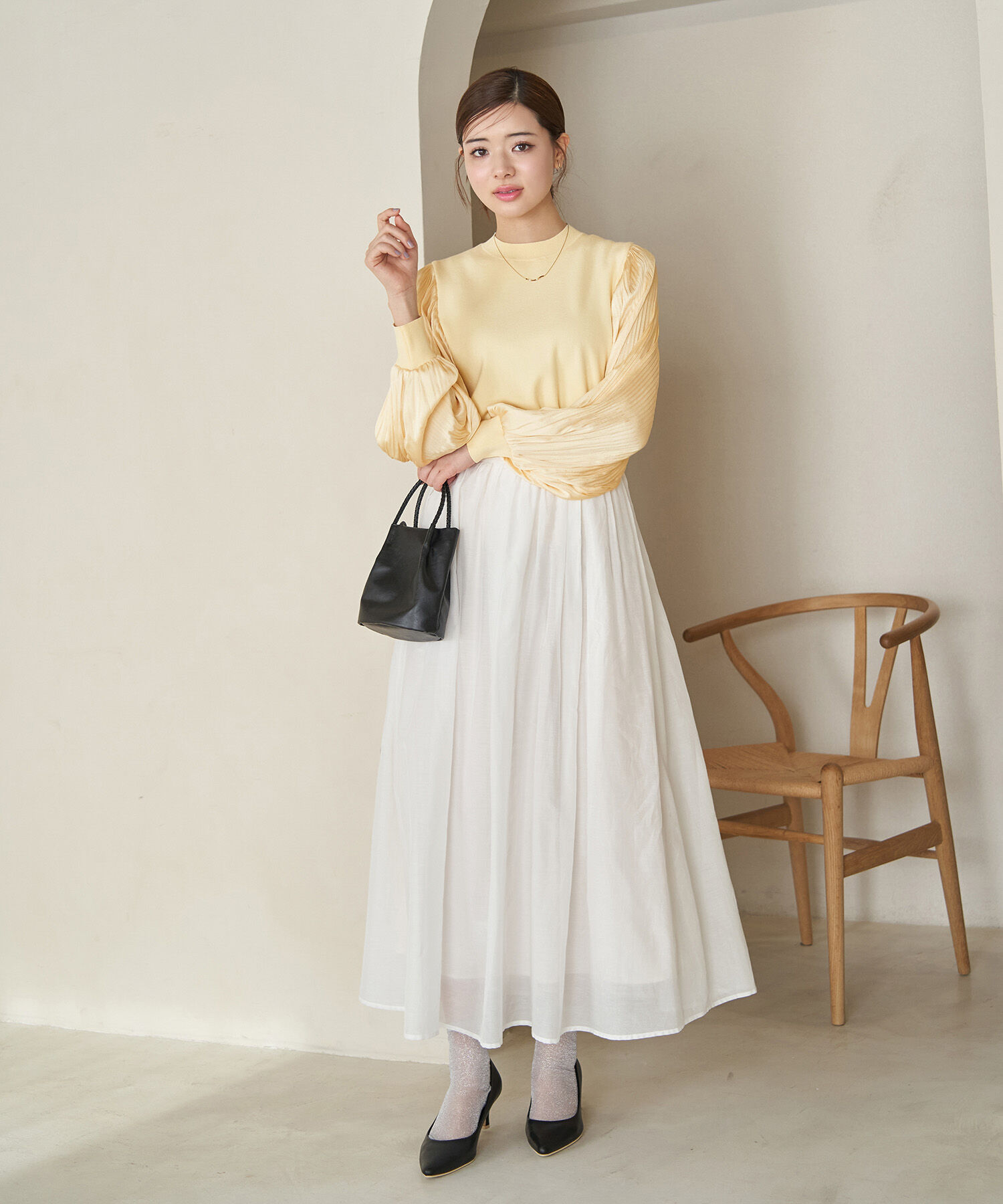 Rope&rsquo;Picnic「袖プリ－ツ異素材ニットプルオーバー/リンクコーデ」|ニット・セーター|