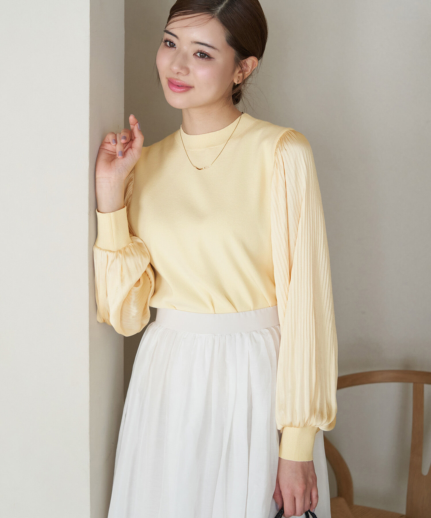 Rope&rsquo;Picnic「袖プリ－ツ異素材ニットプルオーバー/リンクコーデ」|ニット・セーター|