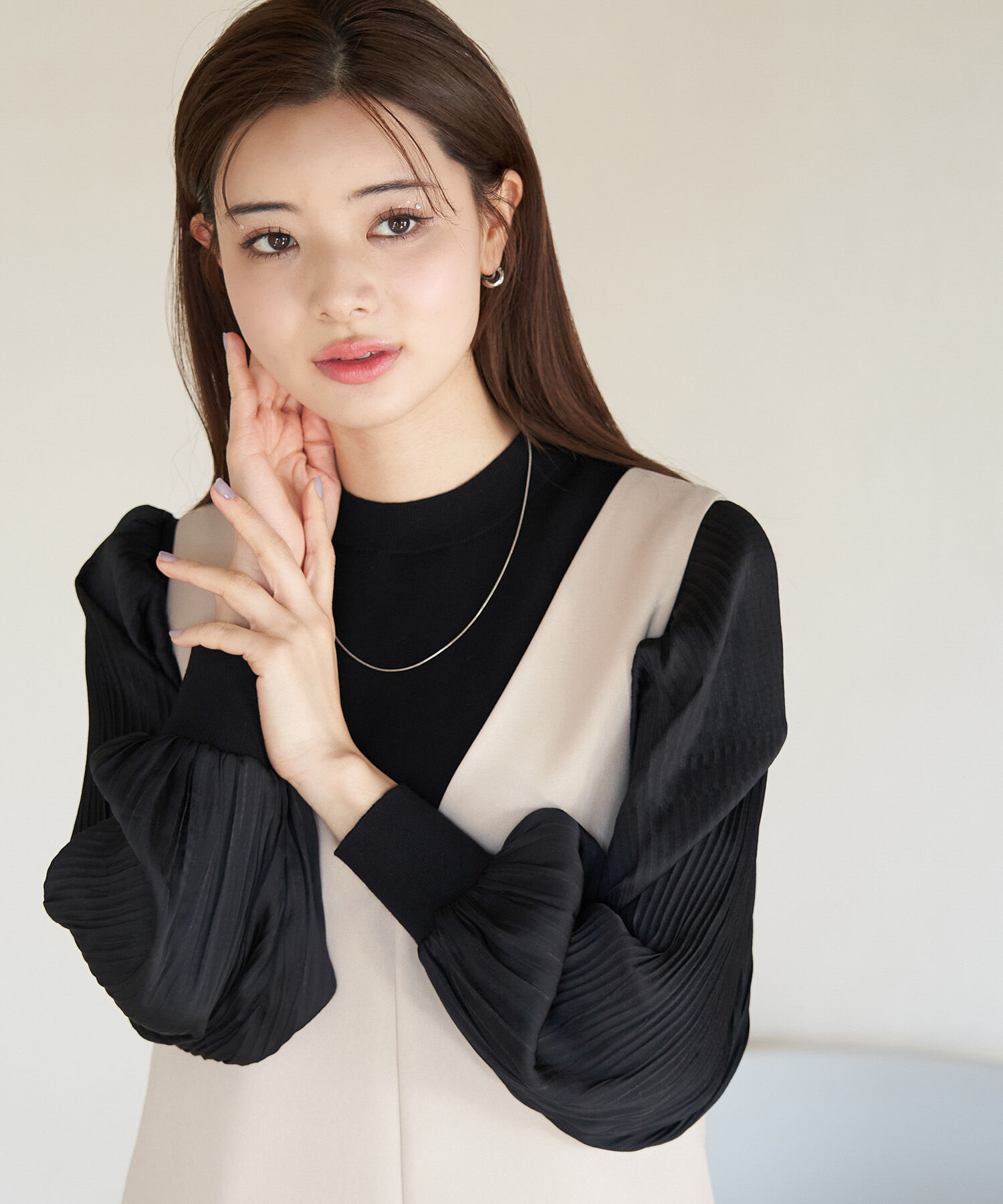 Rope&rsquo;Picnic「袖プリ－ツ異素材ニットプルオーバー/リンクコーデ」|ニット・セーター|