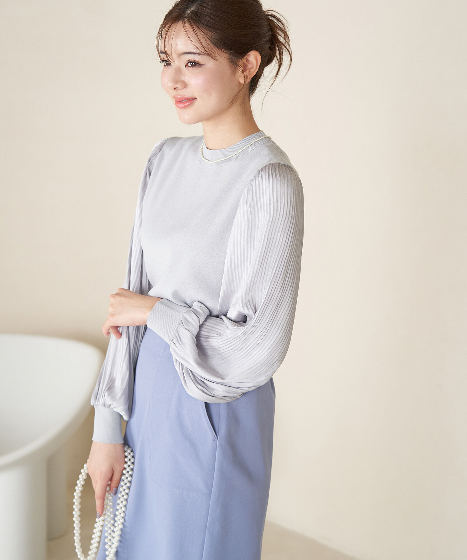 Rope&rsquo;Picnic「袖プリ－ツ異素材ニットプルオーバー/リンクコーデ」|ニット・セーター|