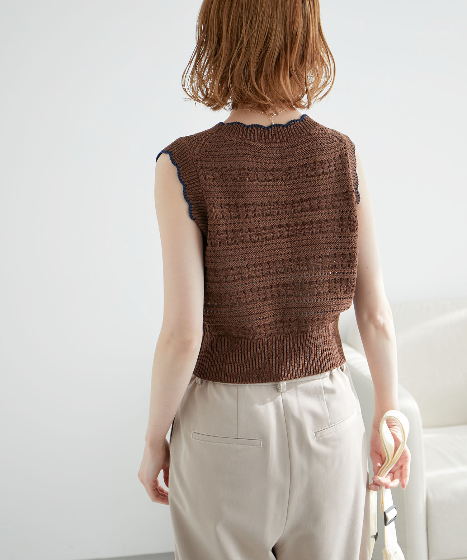 Rope&rsquo;Picnic「セットアップ対応/透かし編みテープヤーンクロップドニットプルオーバー」|ニット・セーター|