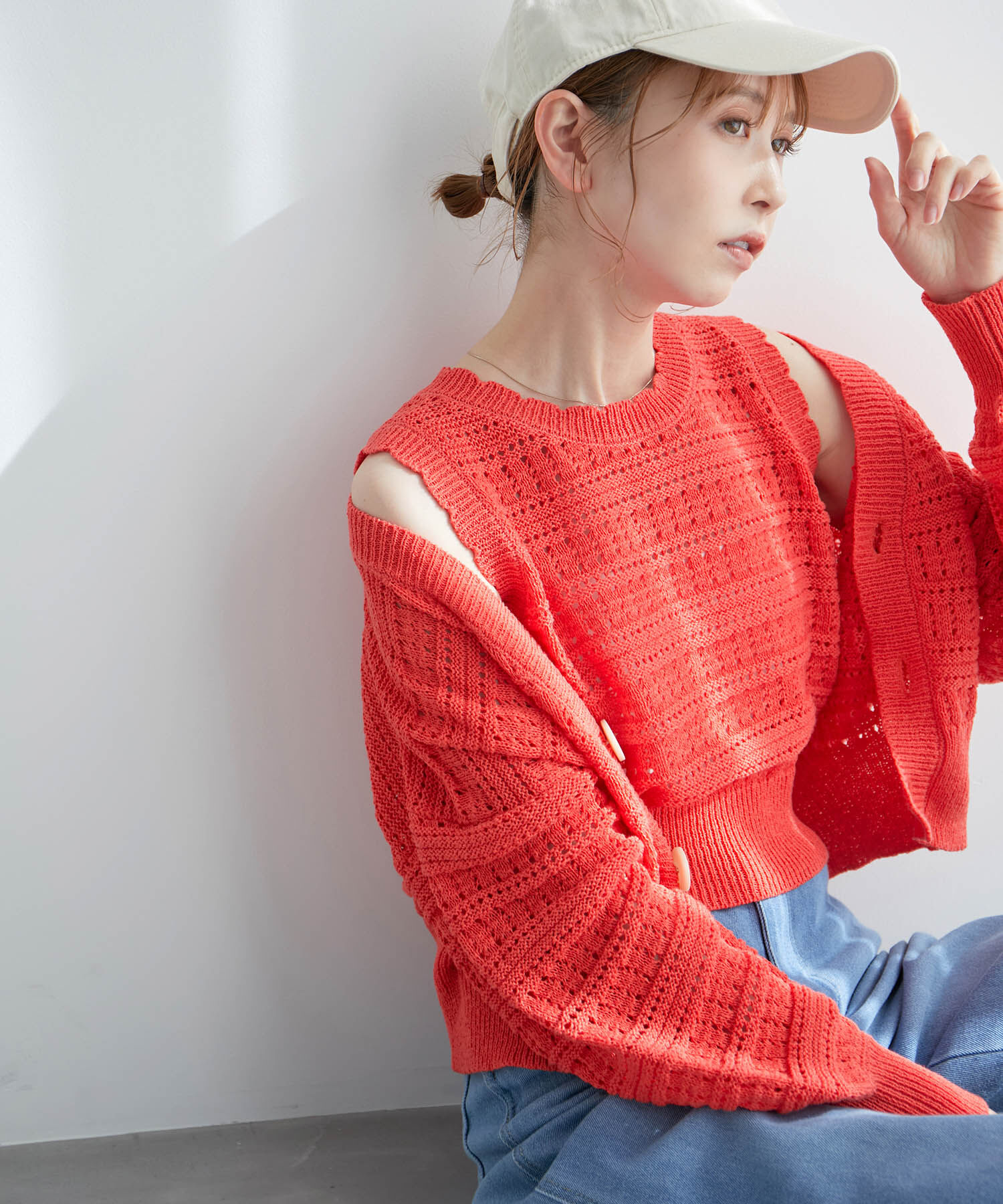 Rope&rsquo;Picnic「セットアップ対応/透かし編みテープヤーンクロップドニットプルオーバー」|ニット・セーター|