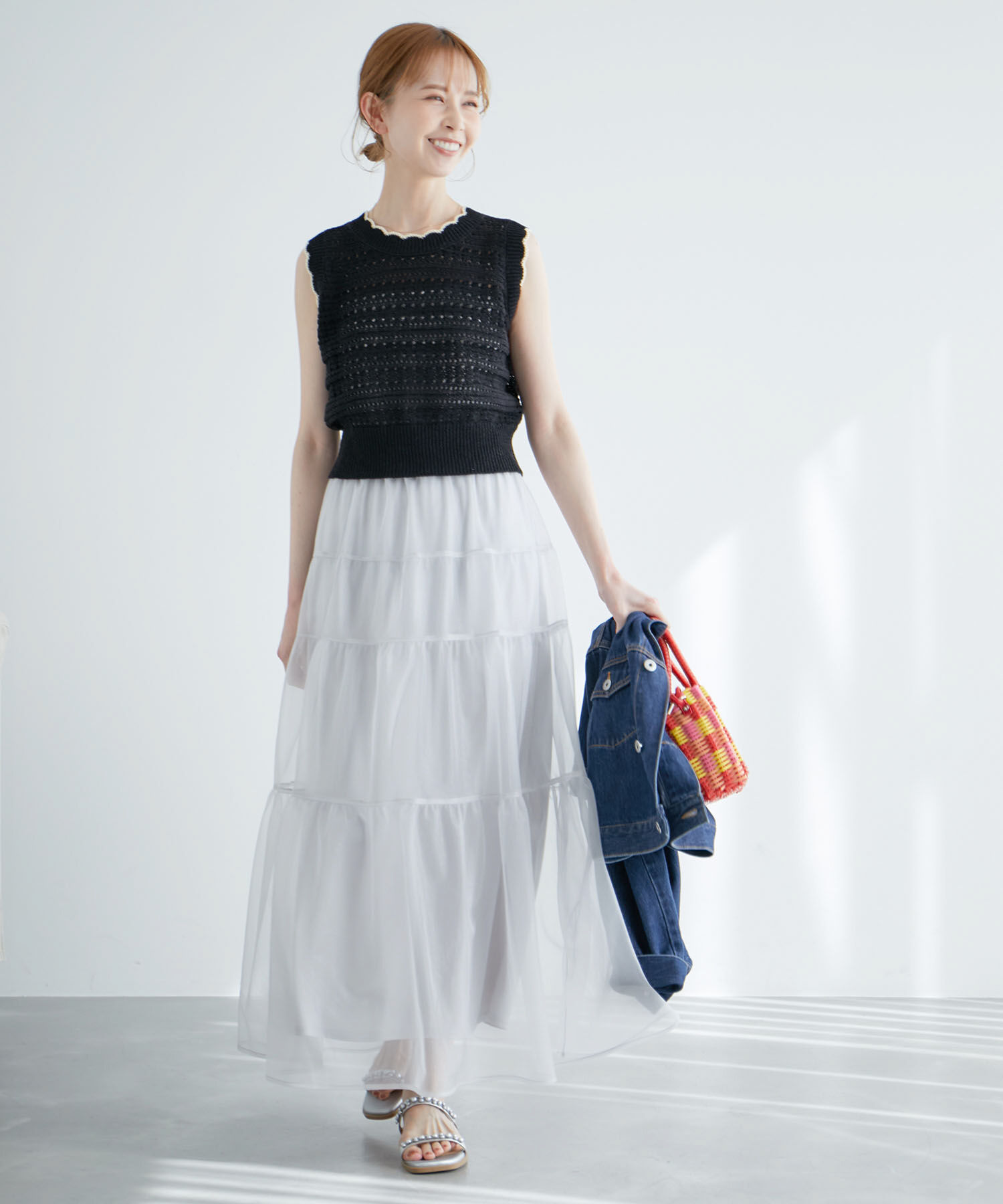 Rope&rsquo;Picnic「セットアップ対応/透かし編みテープヤーンクロップドニットプルオーバー」|ニット・セーター|