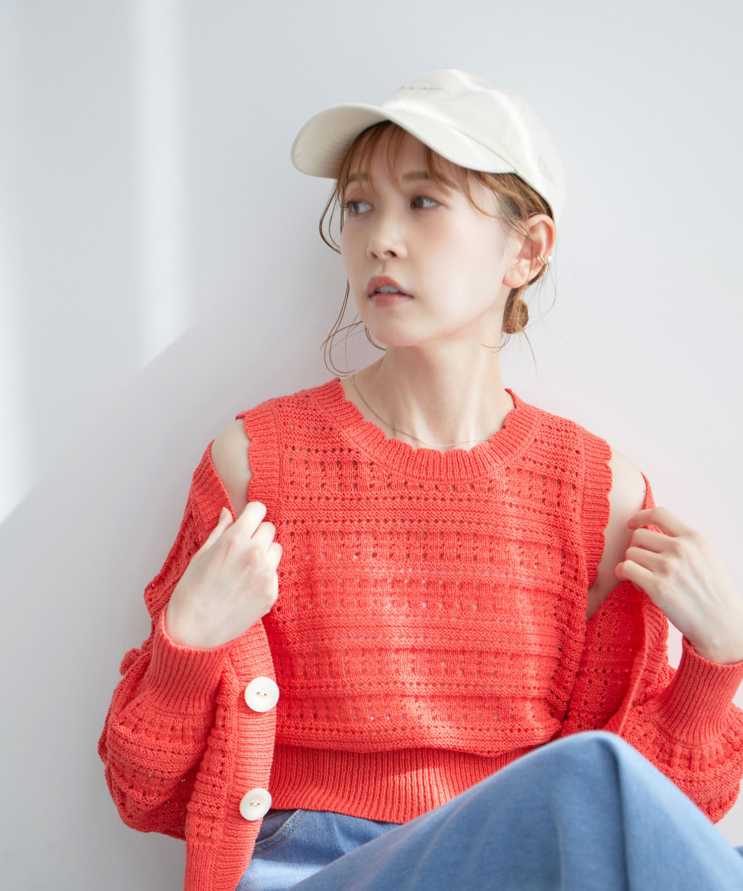 Rope&rsquo;Picnic「セットアップ対応/透かし編みテープヤーンクロップドニットプルオーバー」|ニット・セーター|