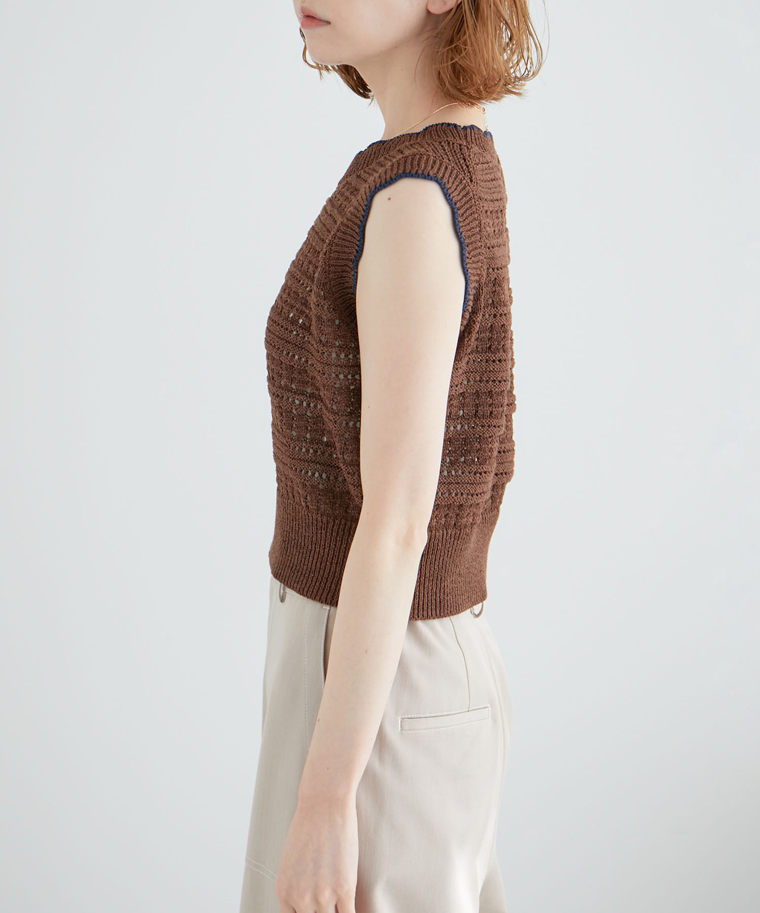 Rope&rsquo;Picnic「セットアップ対応/透かし編みテープヤーンクロップドニットプルオーバー」|ニット・セーター|