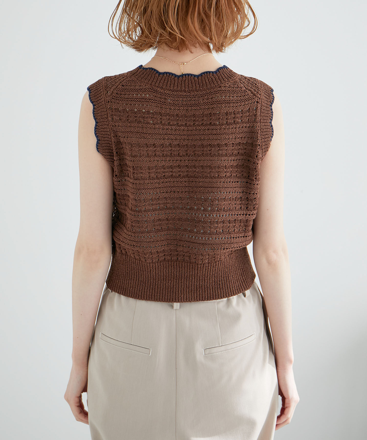 Rope&rsquo;Picnic「セットアップ対応/透かし編みテープヤーンクロップドニットプルオーバー」|ニット・セーター|