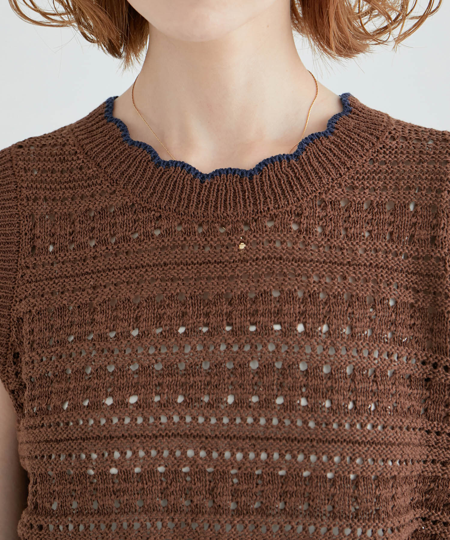 Rope&rsquo;Picnic「セットアップ対応/透かし編みテープヤーンクロップドニットプルオーバー」|ニット・セーター|