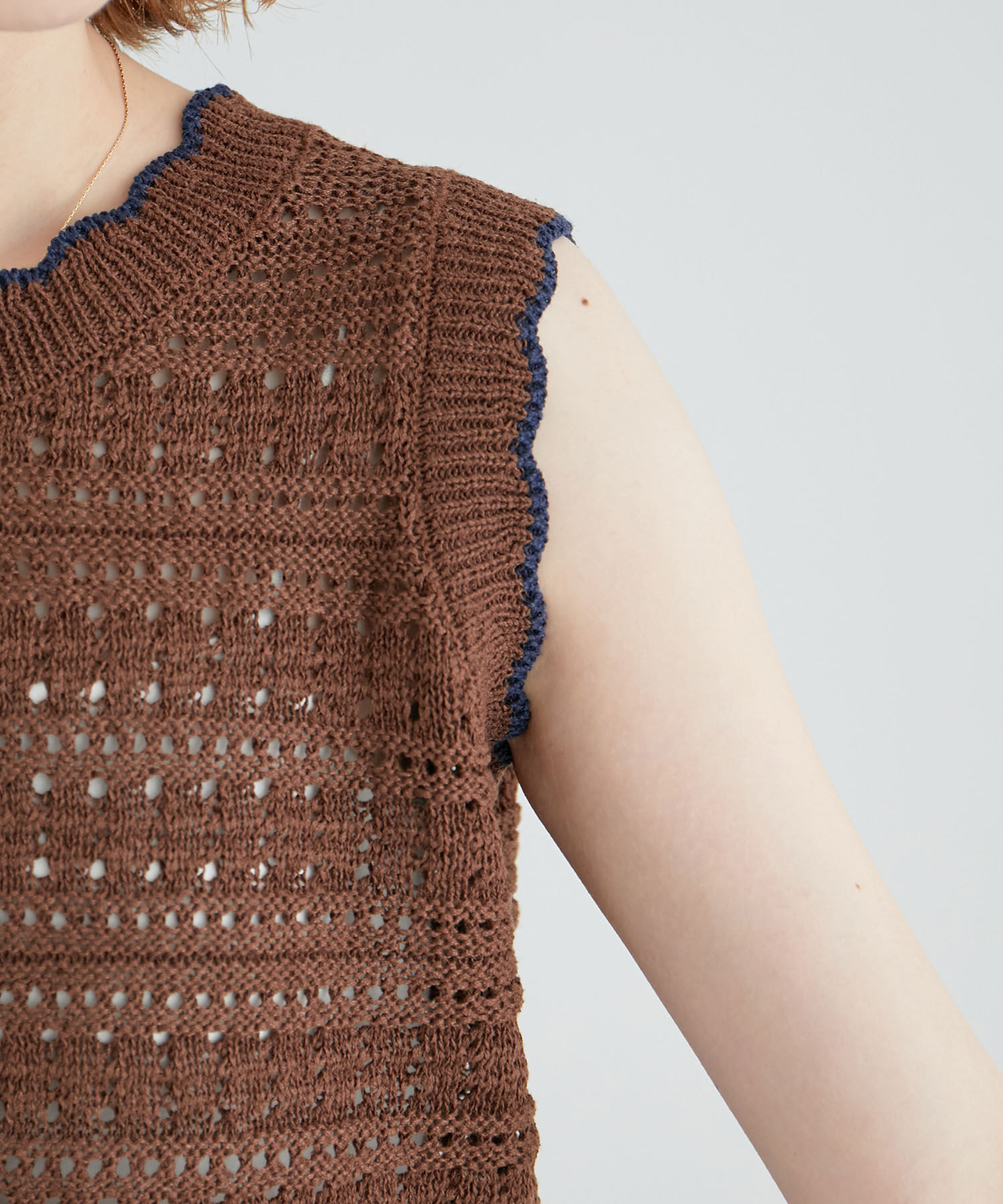 Rope&rsquo;Picnic「セットアップ対応/透かし編みテープヤーンクロップドニットプルオーバー」|ニット・セーター|