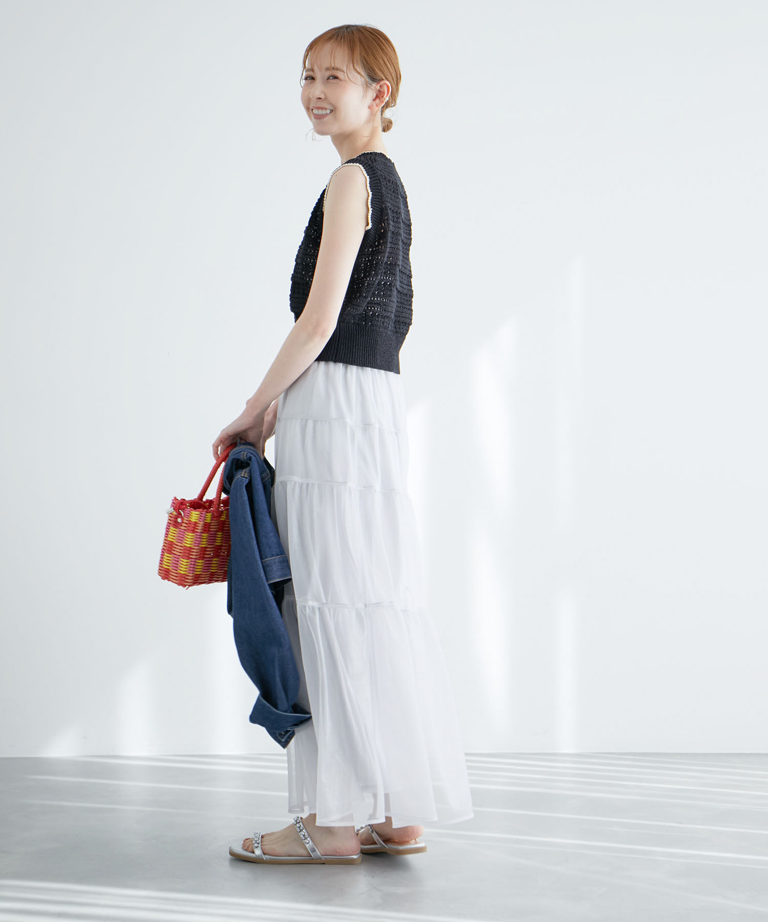 Rope&rsquo;Picnic「セットアップ対応/透かし編みテープヤーンクロップドニットプルオーバー」|ニット・セーター|