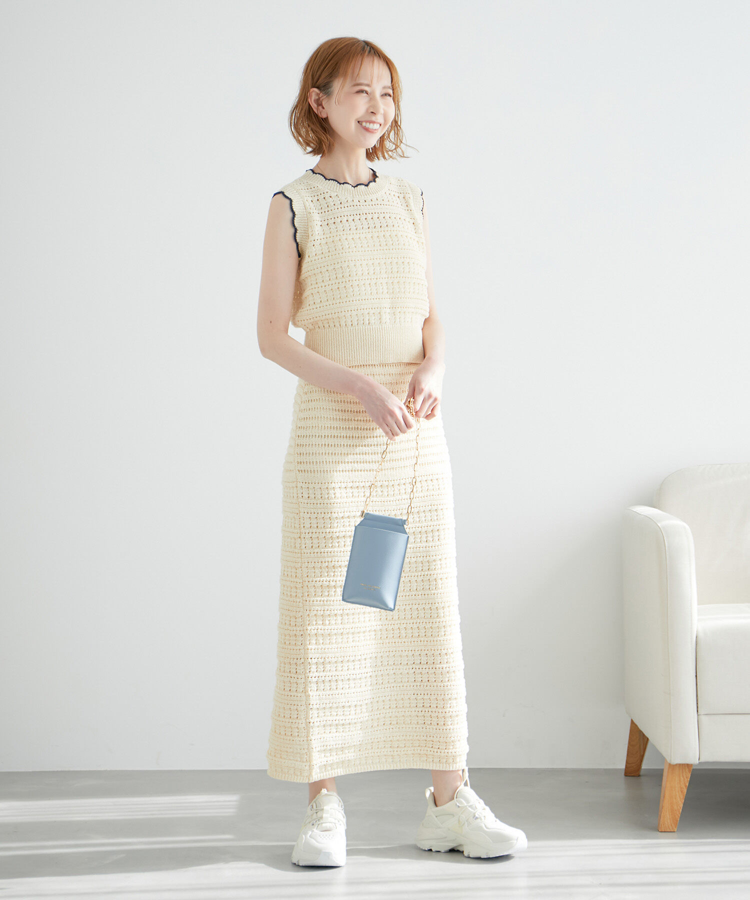 Rope&rsquo;Picnic「セットアップ対応/透かし編みテープヤーンクロップドニットプルオーバー」|ニット・セーター|