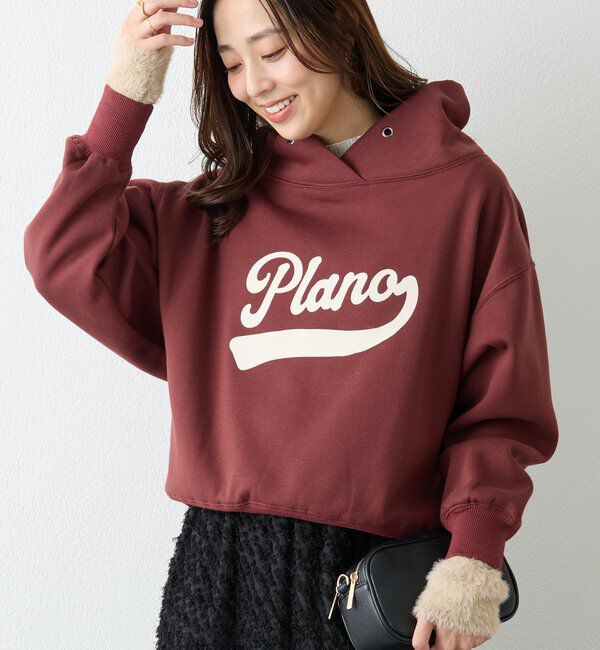  「《大人カジュアルに》裏毛ロゴデザインネックプルオーバー」|Tシャツ・カットソー|バーガンディー