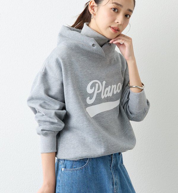  「《大人カジュアルに》裏毛ロゴデザインネックプルオーバー」|Tシャツ・カットソー|グレー