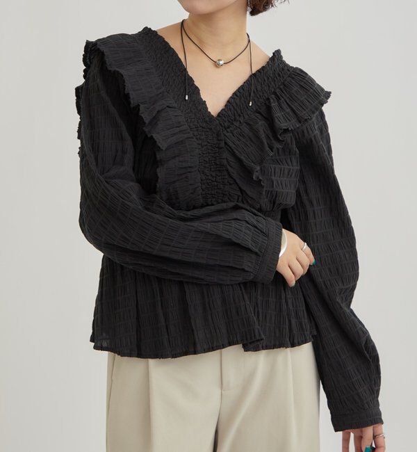  「スクエアシャーリングブラウス」|シャツ・ブラウス|ブラック