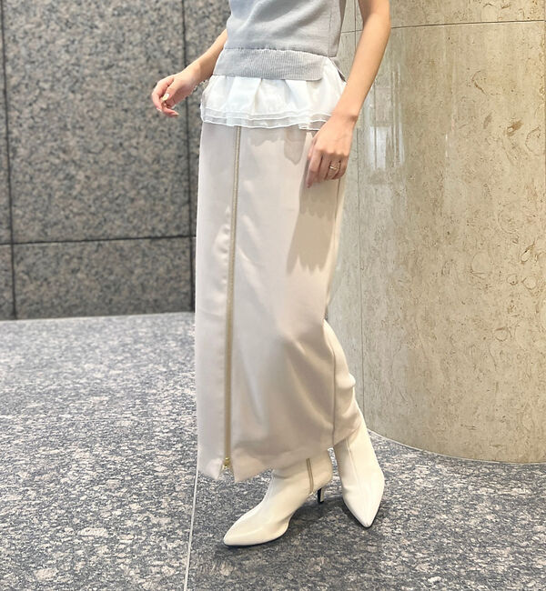 Rouge vif「【一部店舗限定】フロントZIPストレッチハイウエストスカート」|スカート|ベージュ