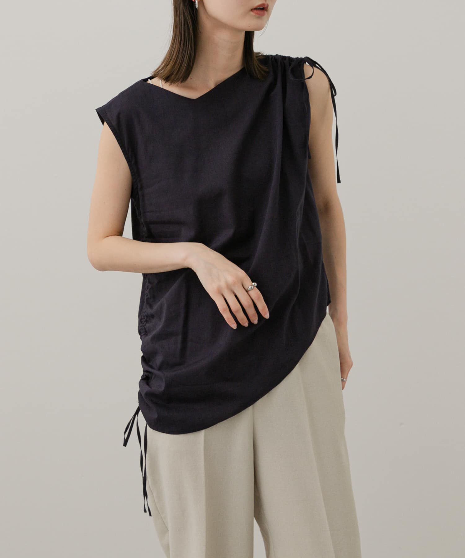 SENSE OF PLACE by URBAN RESEARCH「アシンメトリーシャーリングトップ」|シャツ・ブラウス|ネイビー