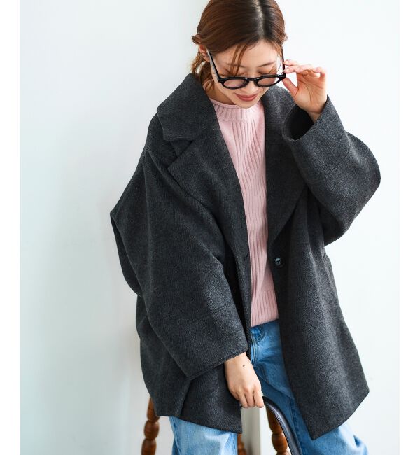 le.coeur blanc「《WEB限定アイテム》ヘリンボーンミドルコート」|その他|ブラック