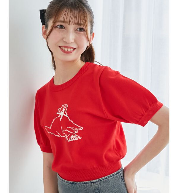 MAJESTICLEGON「キャットジャカード半袖ニット」|ニット・セーター|